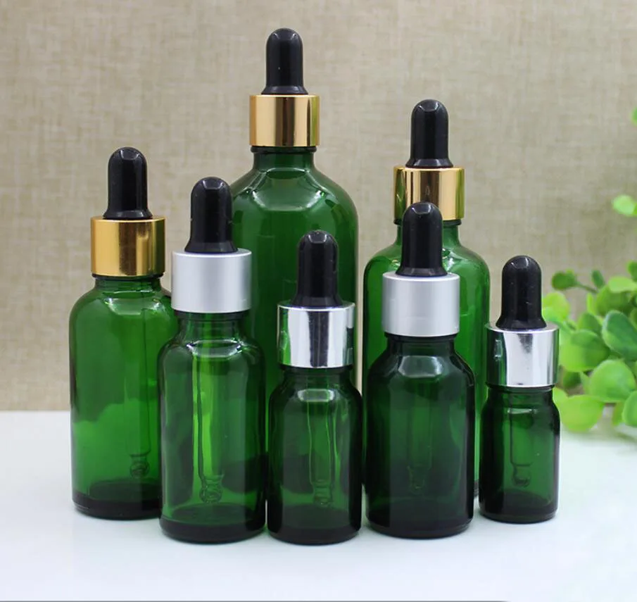 

5ml10ml15ml20ml30ml50ml100ml green glass bottle dropper lid essential oil sample toner moisture lotion emulsion cosmetic packing