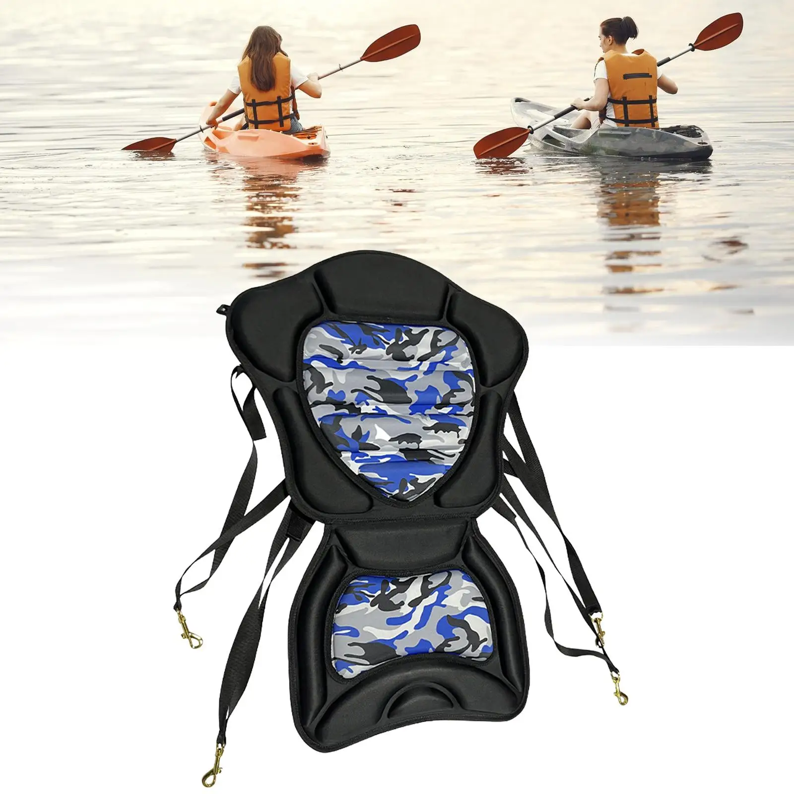 Kayak Seat Fishing Boat Seat Canoe Seat Cushioned Comfortable Backrest Support Universal Sit with Adjustable Strap Detachable