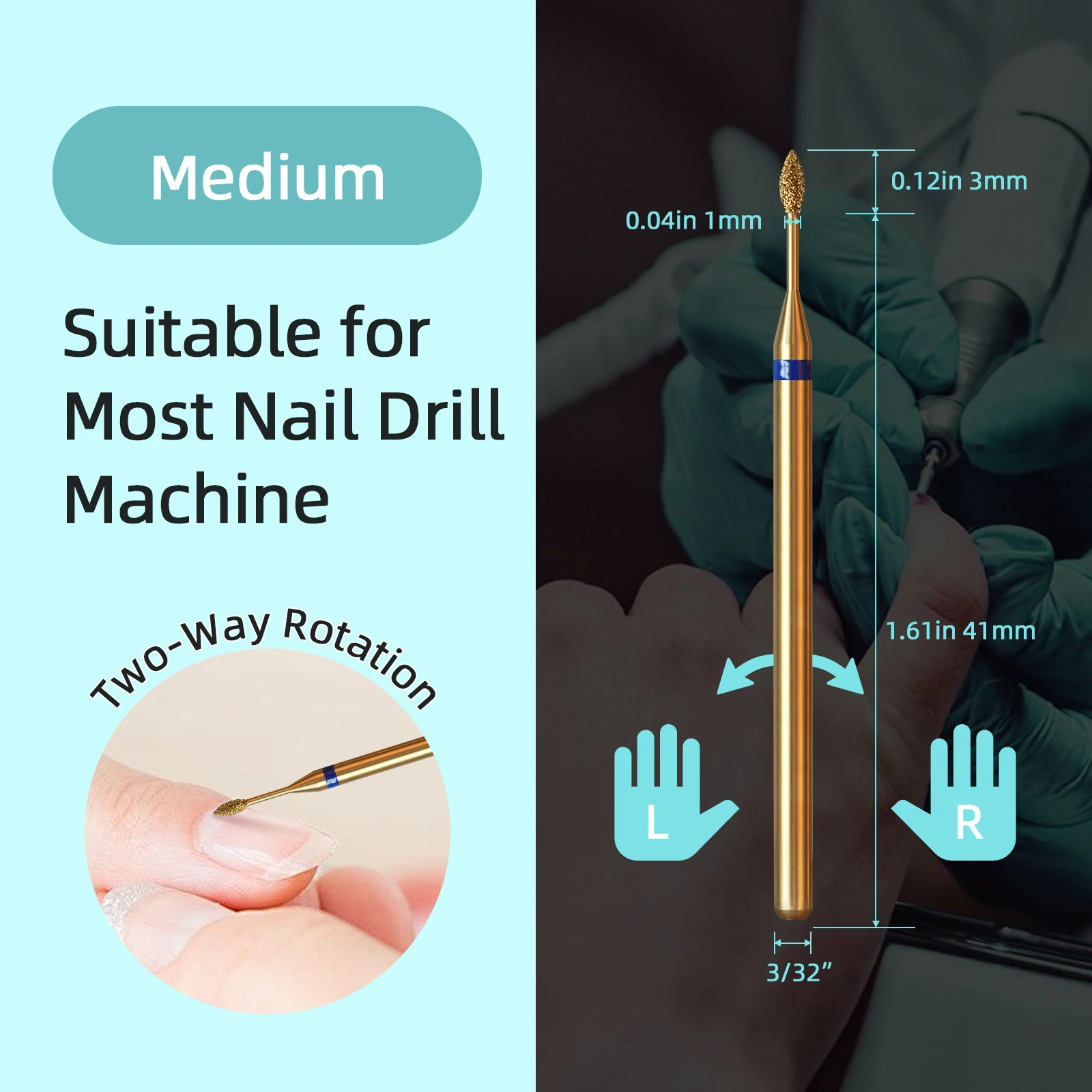 مثقاب أظافر تنظيف لهب صغير 1 مم من HYTOOS، لقم أظافر ماسية روسية من التيتانيوم ملحقات منظف الأظافر للبشرة الميتة