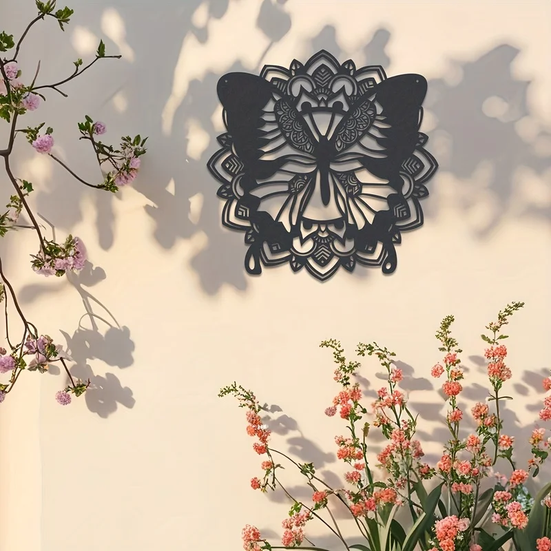 【Statue Wall Decoration】Butterfly Mandala Metal Wall Decoration， Black metal wall art decoration