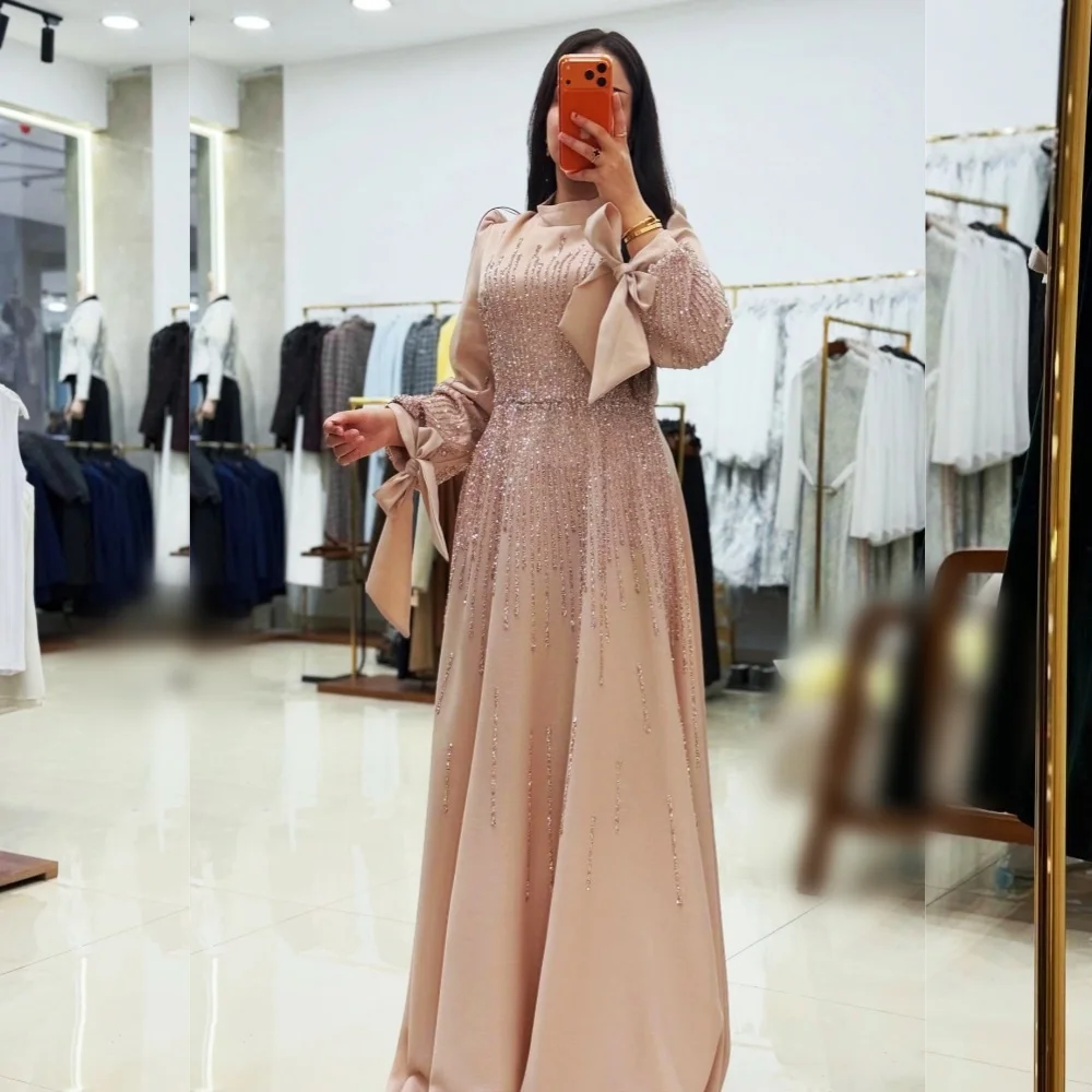 

Customized Glitter Sequined High Collar A-line Long Dresses Sparkle Women's Evening Gowns Bespoke Occasion Elegant Party