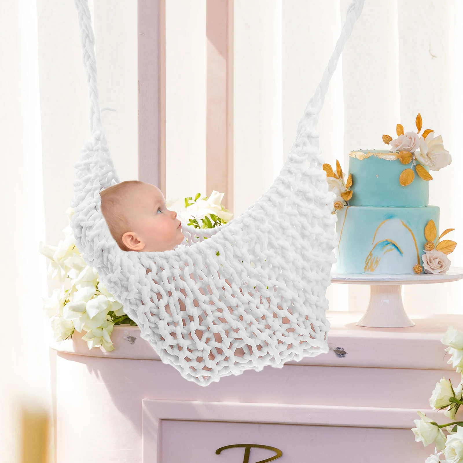 

Baby Hammock Vintage Photo Props Handmade Crochet Infant Newborn Shooting Bed 0-12 Months Baby Photography Gifts