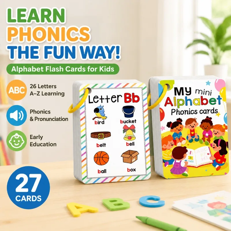 Alphabet Phonics English Learning Flashcards 27 Sheets Letter Pronunciation Training Cards Practical Linguistic Gadget for Kids