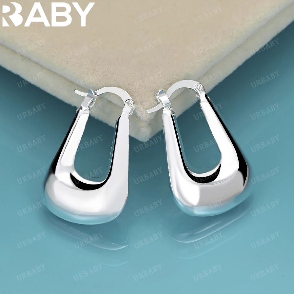 

URBABY 925 Sterling Silver Smooth U Hoop Earrings For Woman Wedding Engagement Party Gift Charms Fashion Charm Jewelry