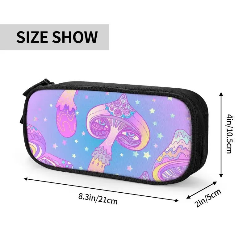 Custom Psychedelic Magic Mushrooms Pattern Cute Pencil Cases Boys Gilrs Large Capacity Pencil Bag School Accessories
