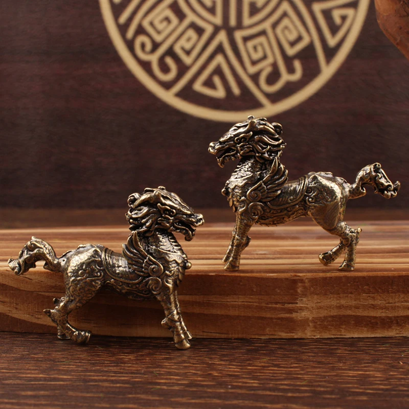 Zodiac Animal Figurines Horse Step on Coins Lucky Statue Miniatures Pure Copper Crafts Collection Copper Feng Shui Desk Ornament