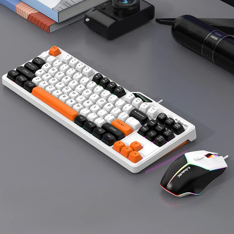 

Mechanical Feel Keyboards Mouse Set 98 Keys Wired Laptop Office Work Peripherals Computer Esports Game Cool Backlight Keyboard