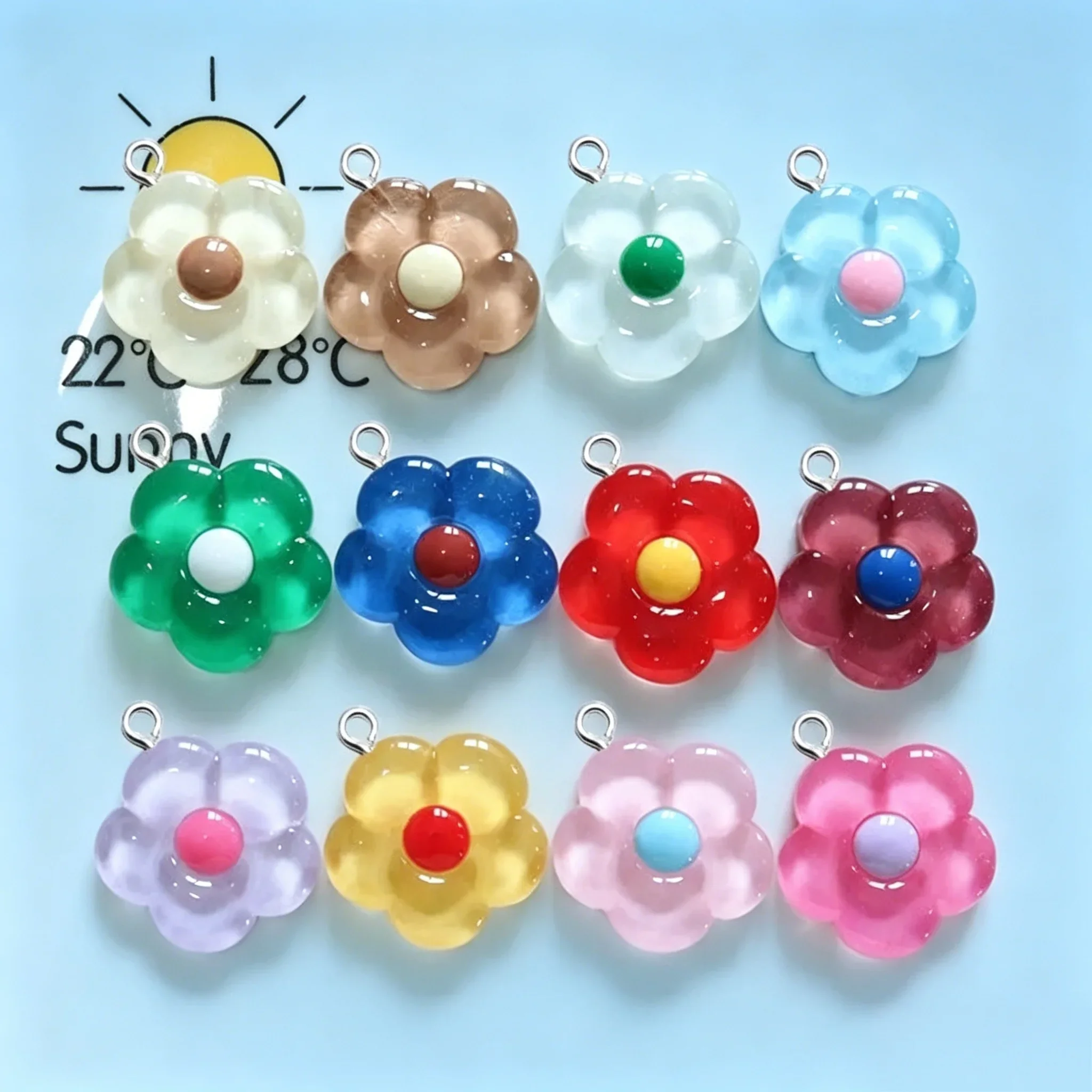 10Pcs Adorable Kawaii Floral Resin Pendants Multicolor Five Petal Flower Charms Handcraft Jewelry Making Supplies
