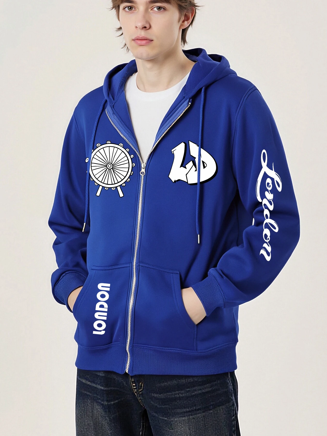Riesenrad London Brief Ld Design Zipper Sweatshirts Männer Fleece Hoodies Herbst Oversize Hoodie Casual All-Match Streetwear