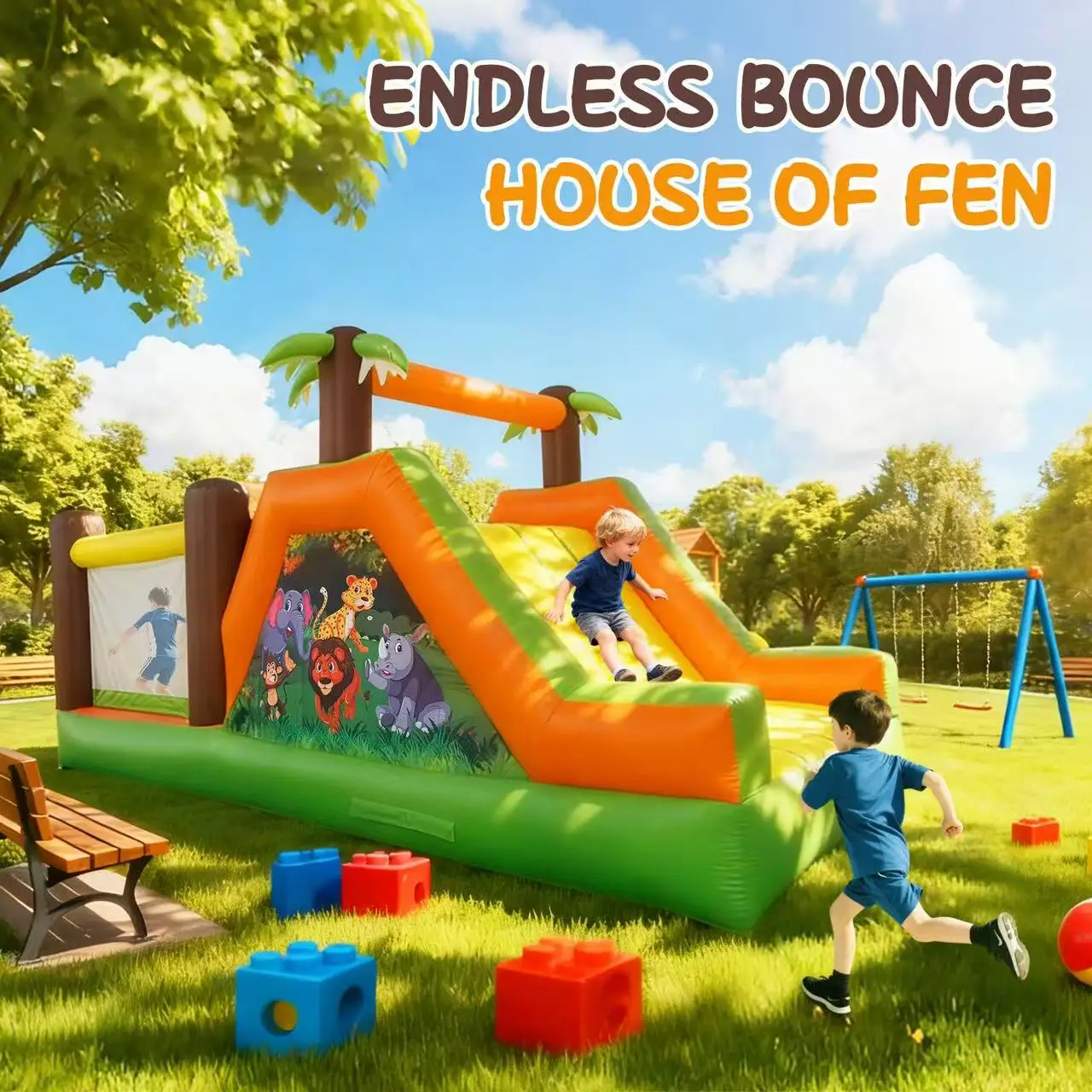 5.5x2.3x2.6M inflatable obstacle animal bounce house for kids pvc mix oxford material jumping castle outdoor fun play toys