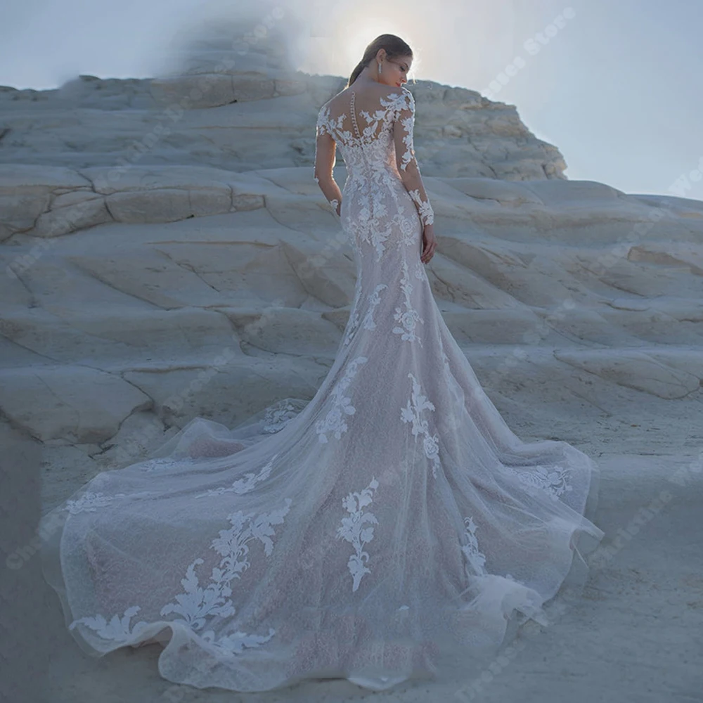 Vestidos De Novia De sirena para mujer, Apliques De encaje, escote en V profundo, escote Corazón, banquete De playa