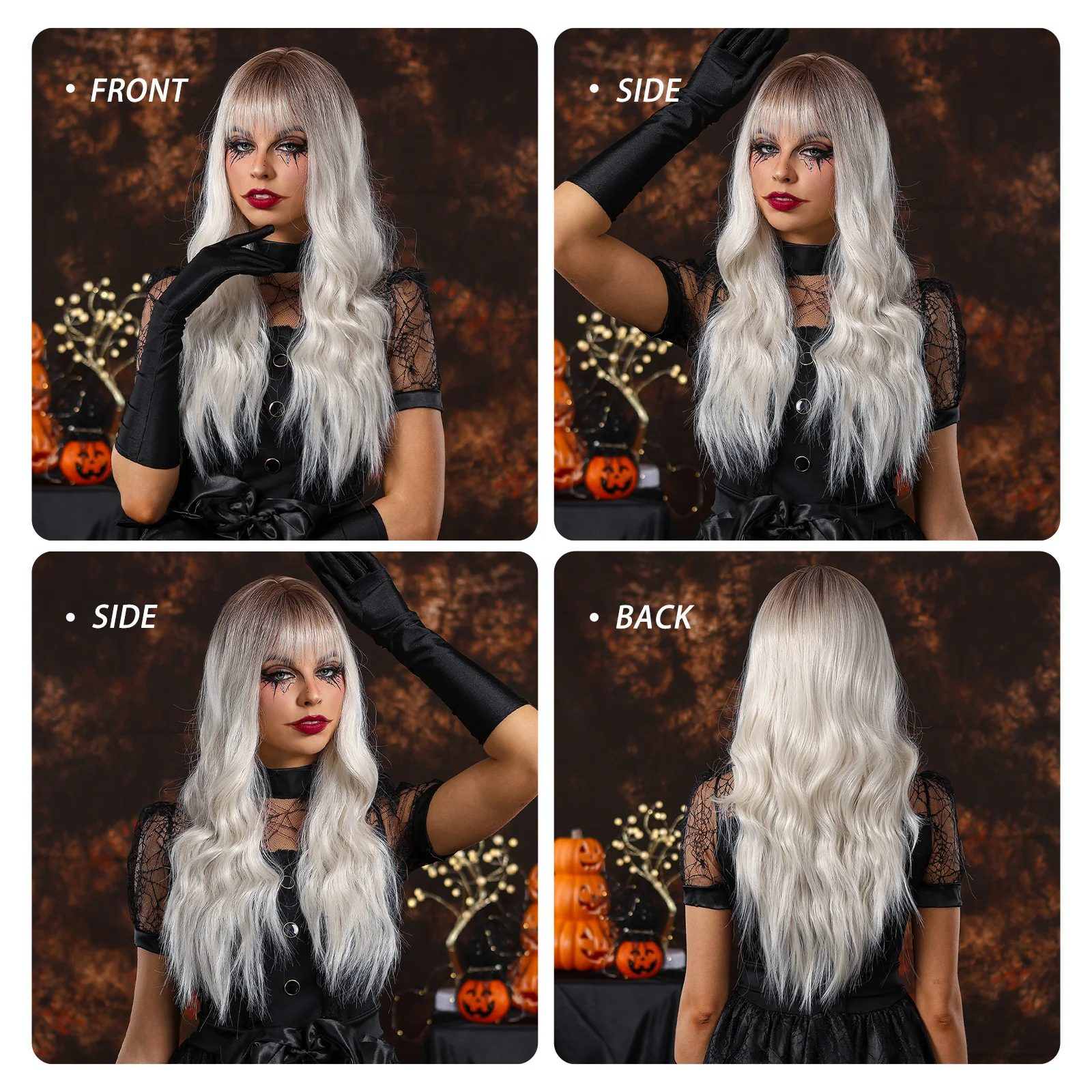 Louis Ferre lange Platin Welle synthetische Perücke für weiße Frauen Ombre hell blonde Perücken mit Pony täglich Cosplay hohe Temperatur