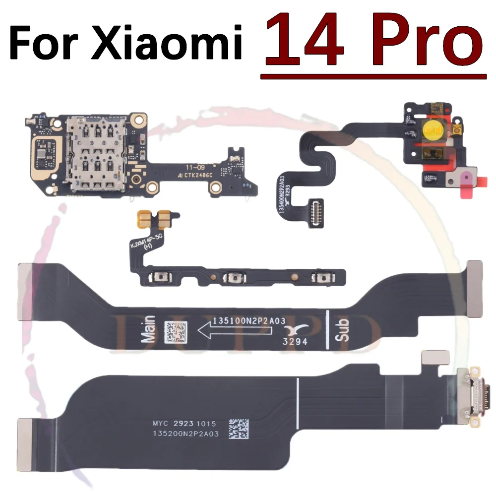 

SIM Card Reader Board Flashlight Power Volume Motherboard Connect Charging Port Flex Cable For Xiaomi Mi 14 Pro Mi14 Pro