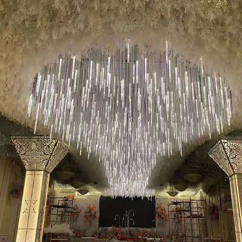 

Shiny Wedding Ceiling Hanging 10 Heads Transparent Luminous Acrylic Rod Pendant Chandelier Lamp For Party Event Hotel Hall Decor