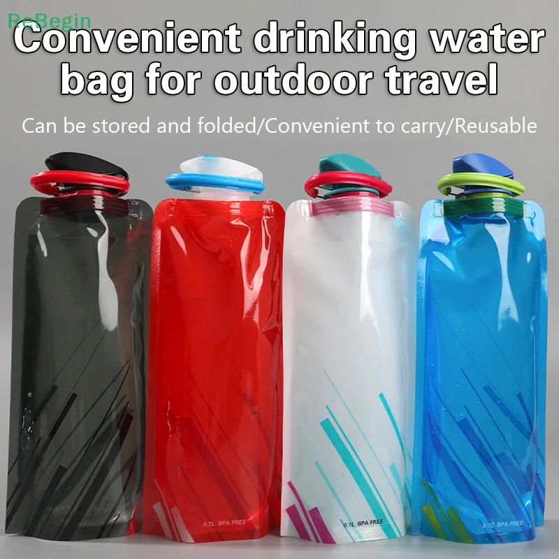 Foldable Water Bottles Flexible Reusable Travel Pouch Soft Flask Water Bag With Carabiner Clip