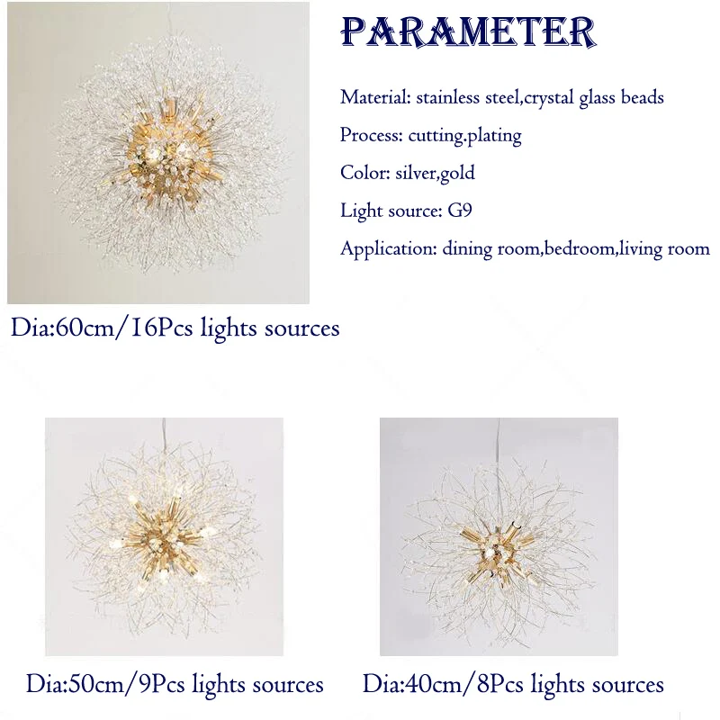 NEW LED Dandelion Chandelier Spark Ball ceiling lamp Lighting Dinning Living Room Bar Personality Creative Art Crystal Lamps