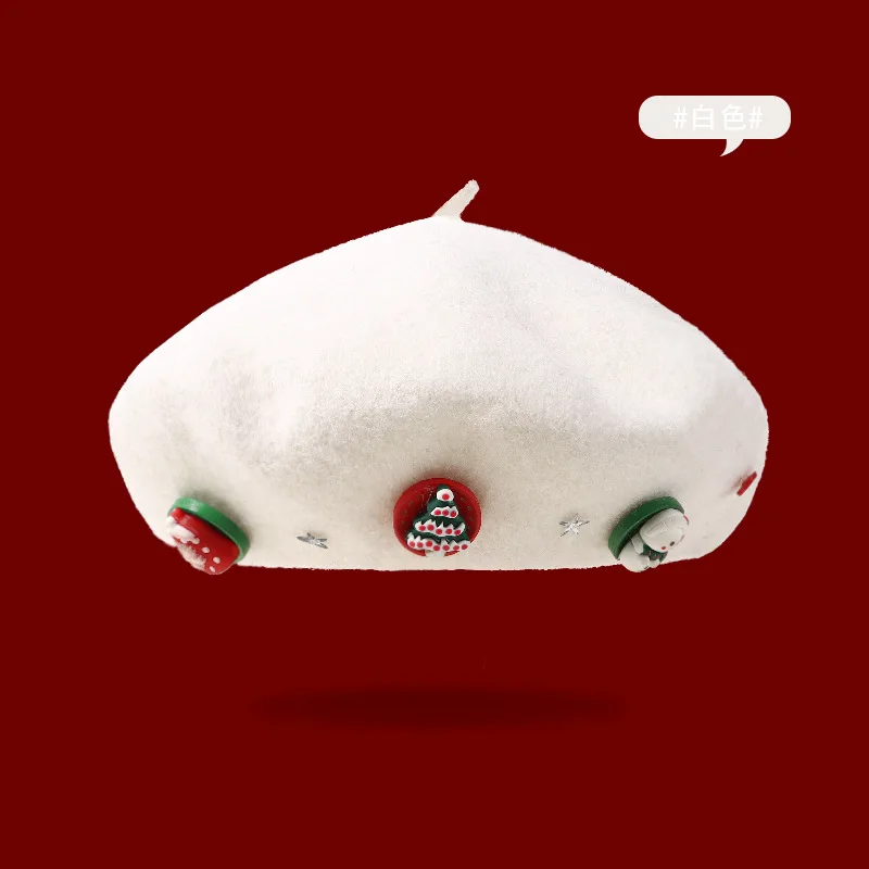 قبعة صوف عيد الميلاد للنساء حلوة عتيقة على الطراز الكوري للخريف والشتاء قبعة رسام دافئة متعددة الاستخدامات