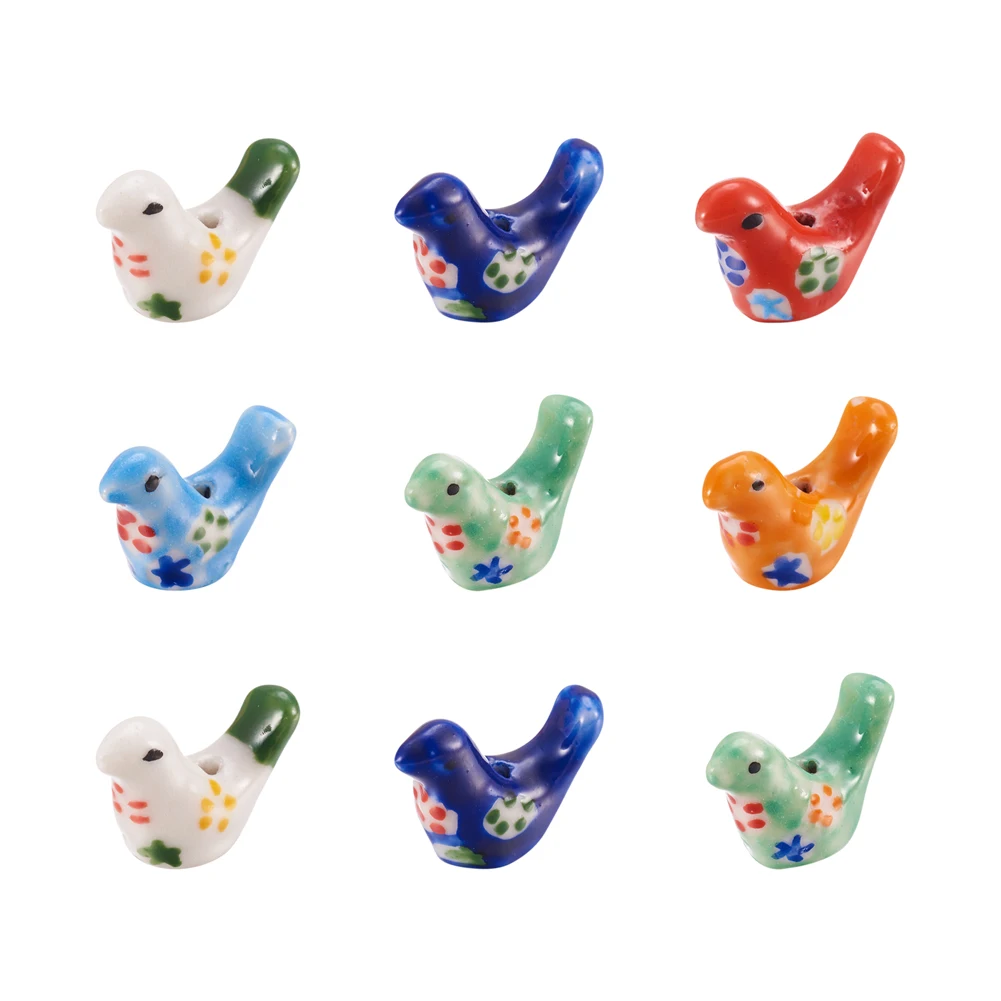 10Pcs Handmade Printed Pigeon Porcelain Beads Animals Ceramic Spacer Loose Beads for Bracelet Necklace Earring Jewelry Making