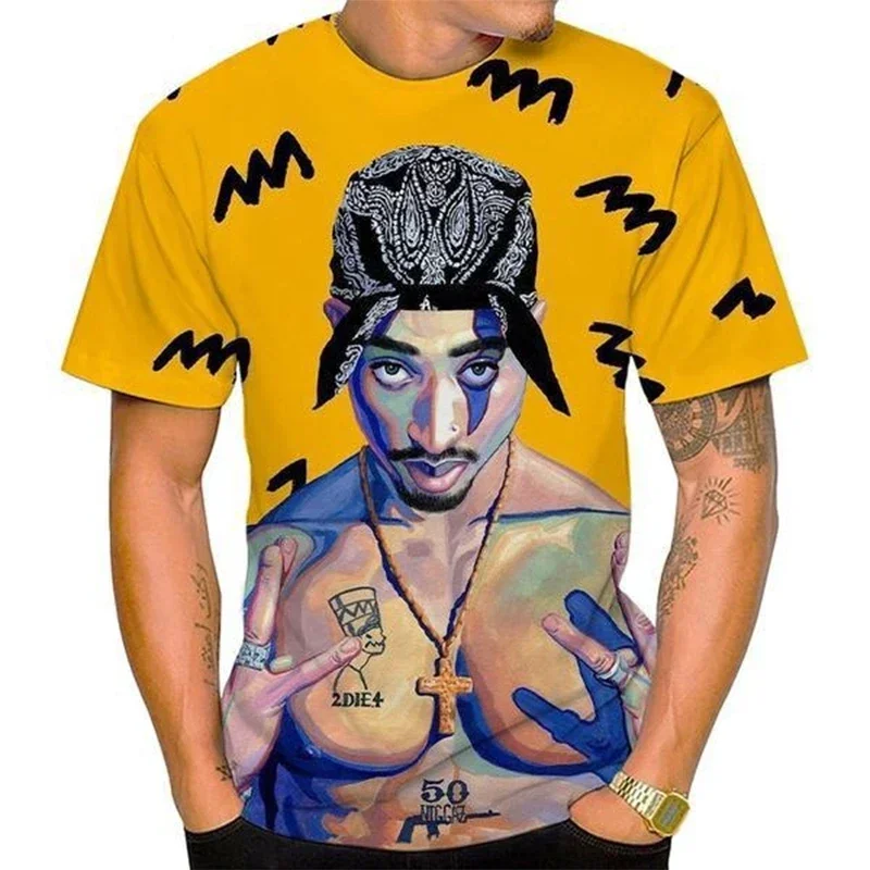 New Women Men Fashion 3D Print Tupac Shakur 2Pac T-shirt Casual Personality Hip-hop Streetwear Cool T-shirt 100-6XL Clothing