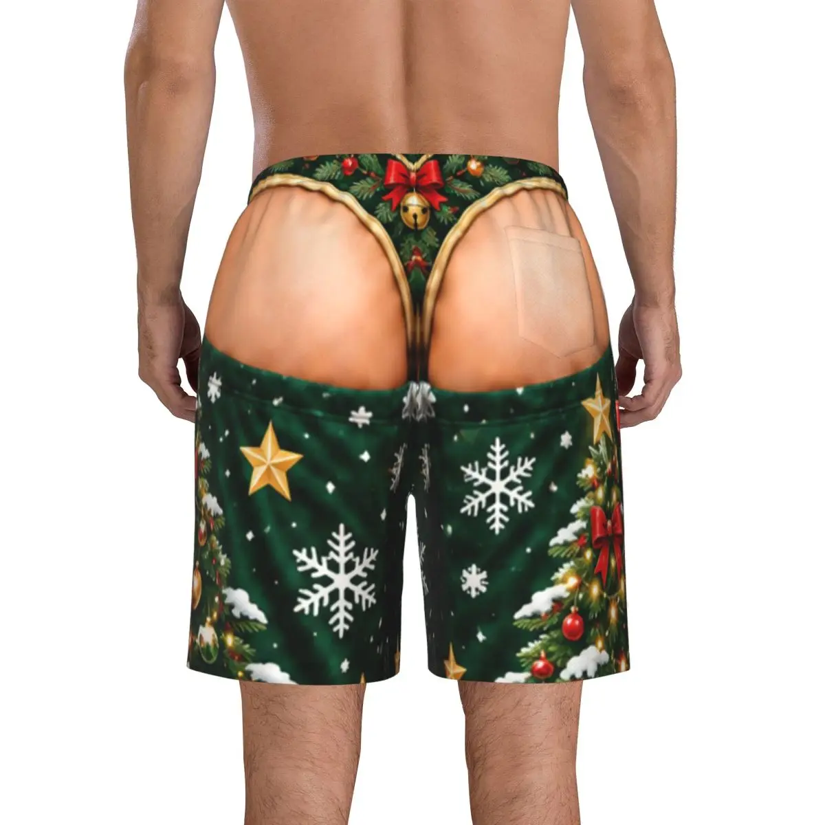 Mens Merry Christmas Santa Claus Snowman Swim Trunks  Board Shorts with Mesh Lining Hawaii Beach Shorts Swimwear Bathing Suits