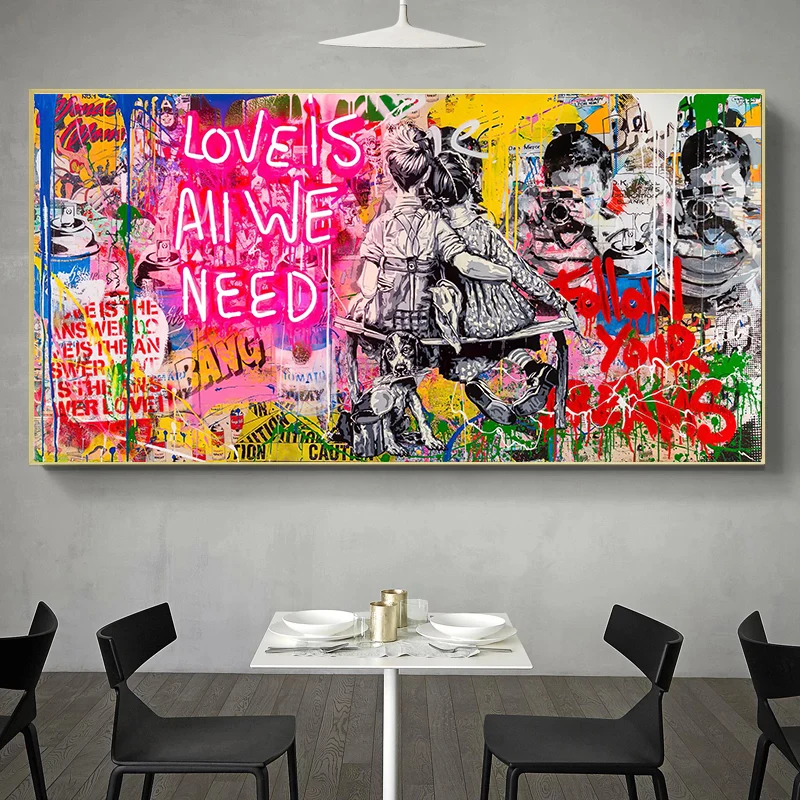 Banksy Graffiti Pop Art Love Is All We Need Poster Print Canvas Painting, arte de pared abstracto para sala de estar, decoración del hogar, Cuadros