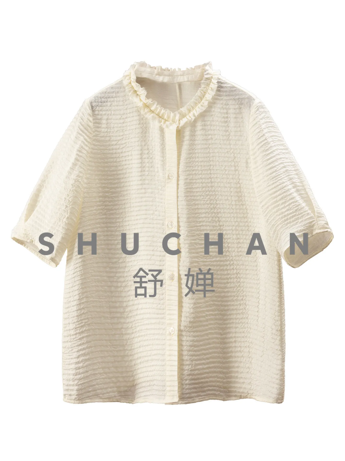 

Женская блузка с коротким рукавом и плиссированным шелковым кружевным воротником, модель 17M2, бесплатная доставка