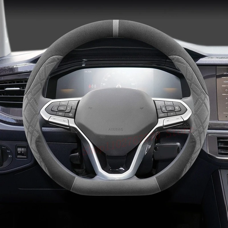 

For Volkswagen VW Lavida XR Tiguan Lamando L Passat Suede Leather Steering Wheel Cover Non-slip Universal Car Accessories