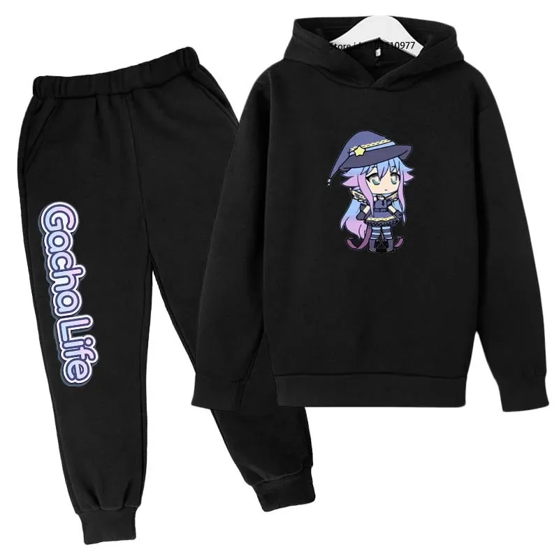 Girls Spring Autumn Hot Game GachaLife Print 2pcs Hoodie+Pants Suits 3-13 Years Kids Casual Cute Tracksuits Children Clothes Set