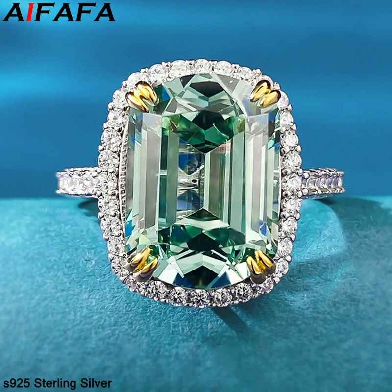 

Emerald High Carbon Diamond s925 Silver Rings Sparkling 10*14mm Tourmaline Finger Ring Fine Jewelry