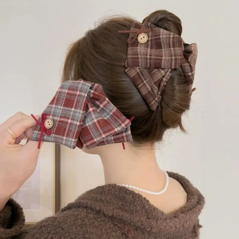 

【xxx】Korean-Style Ins Bow Plaid Hair Clip For Women Large Vintage Hair Clip For Back-of-Head Updo Shark Clip[S14]