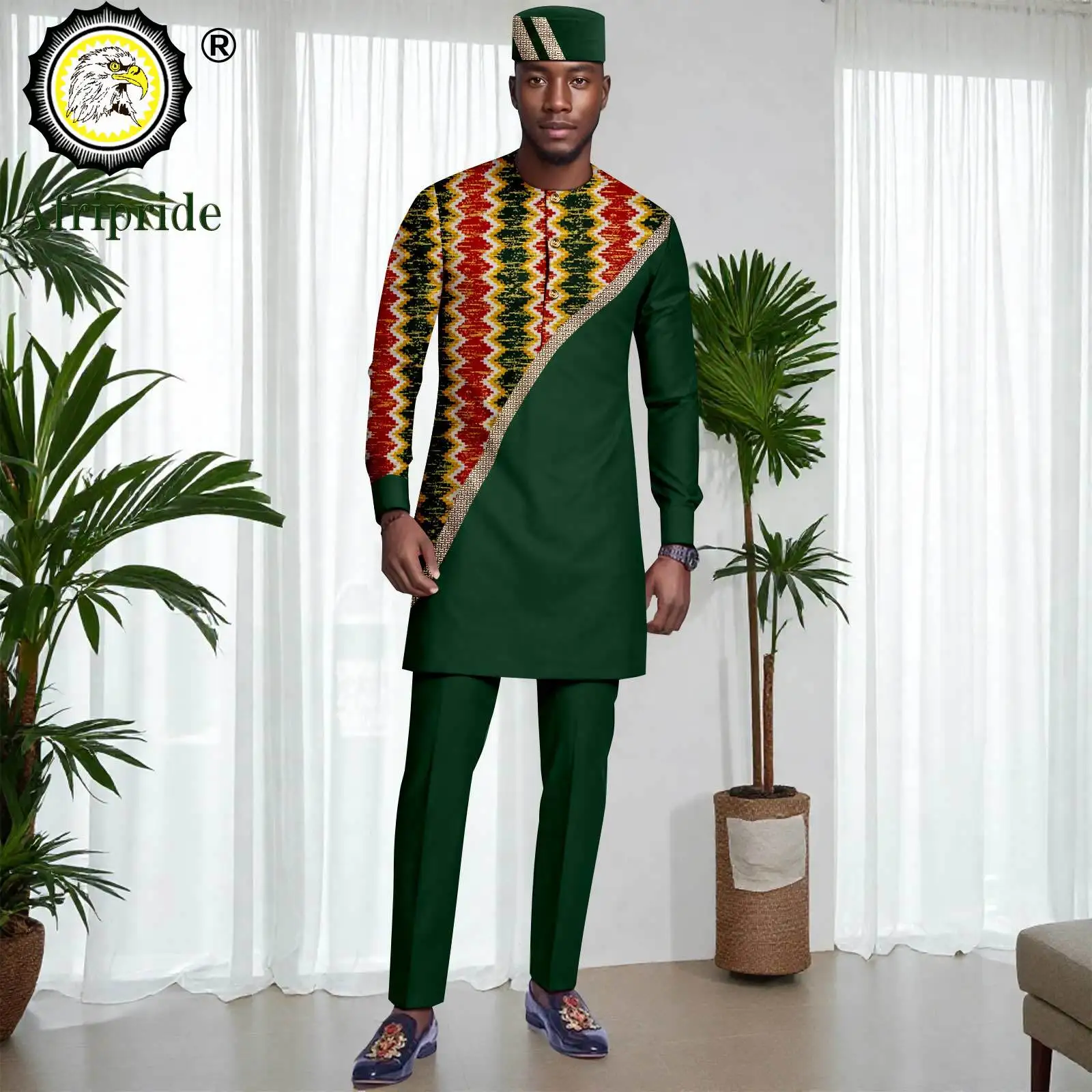 African Traditional Clothes for Men Embroidery Full Sleeve Print Shirts Pants and Hats 3 Pieces Set Dashiki Outfits 2516039