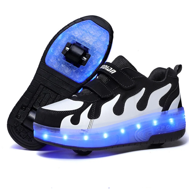 

2023 New Glowing Sneakers on Wheels USB Charging Luminous Shoes with Rollers LED Flashing Double Wheels Roller Skates Size 28-40