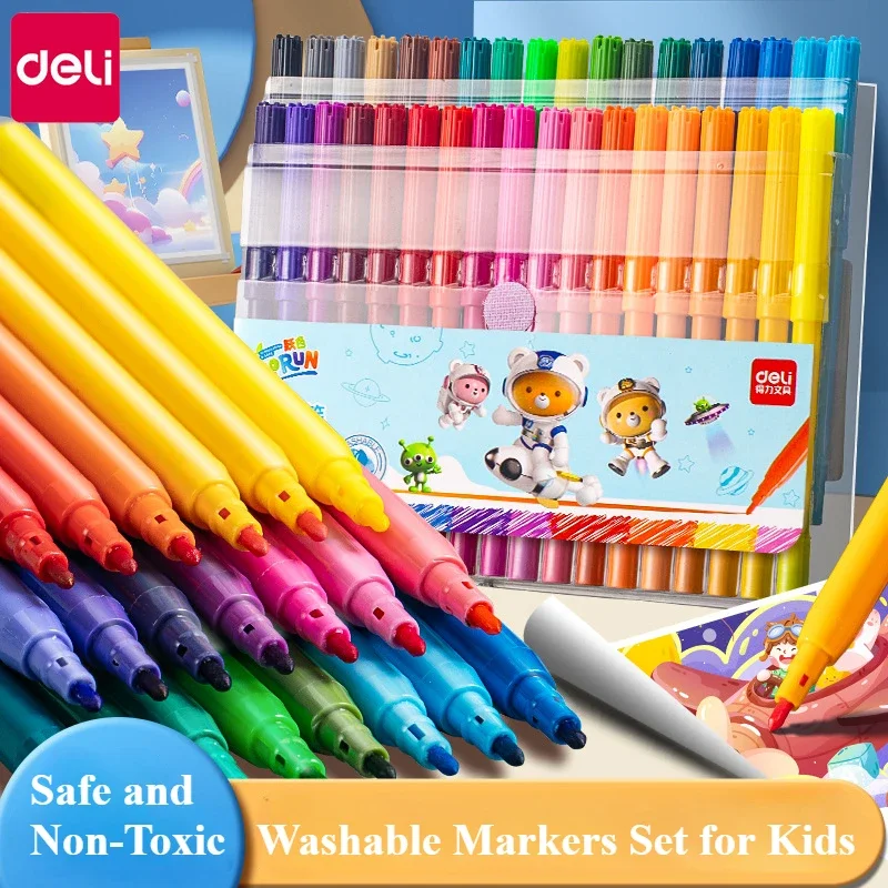 

Washable Markers Set for Kids, 12/24/36/48 Art Colors Drawing Pen for Toddlers Gift,Safe and Non-Toxic Bright and Vivid Colors