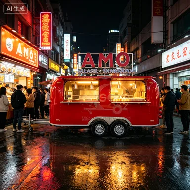 High Quality Bright Red Dual Axle Mobile Food Trailer Double Service Window For Night Market Catering Vending
