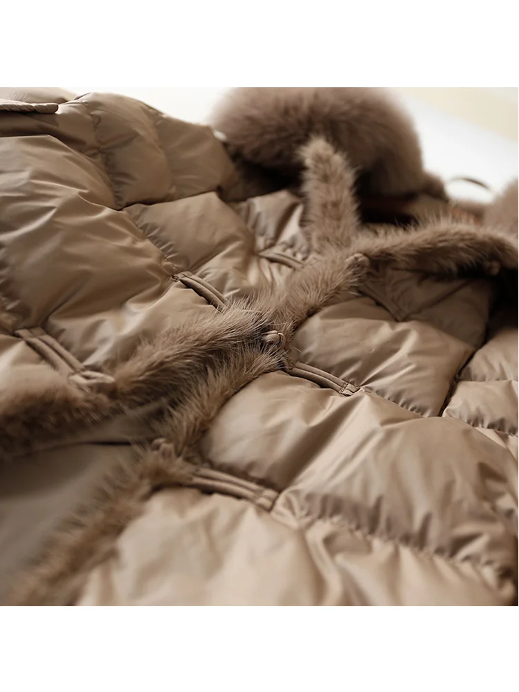 90% White Duck Down Jacket Ladies Warm Puffer Coat Female Vintage Button Thick Parkas Winter Women Real Fox Fur Collar