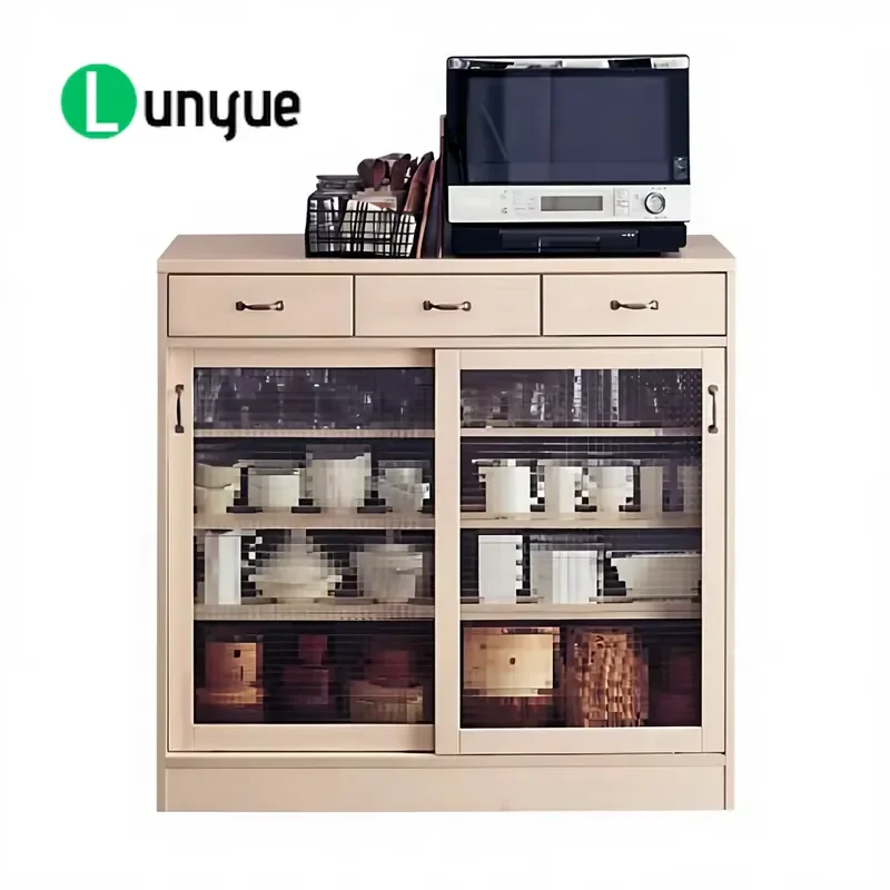Japanese Style Solid Wood Side Cabinet Modern Multifunctional Storage Locker for Living Room Home Furniture Natural Finish