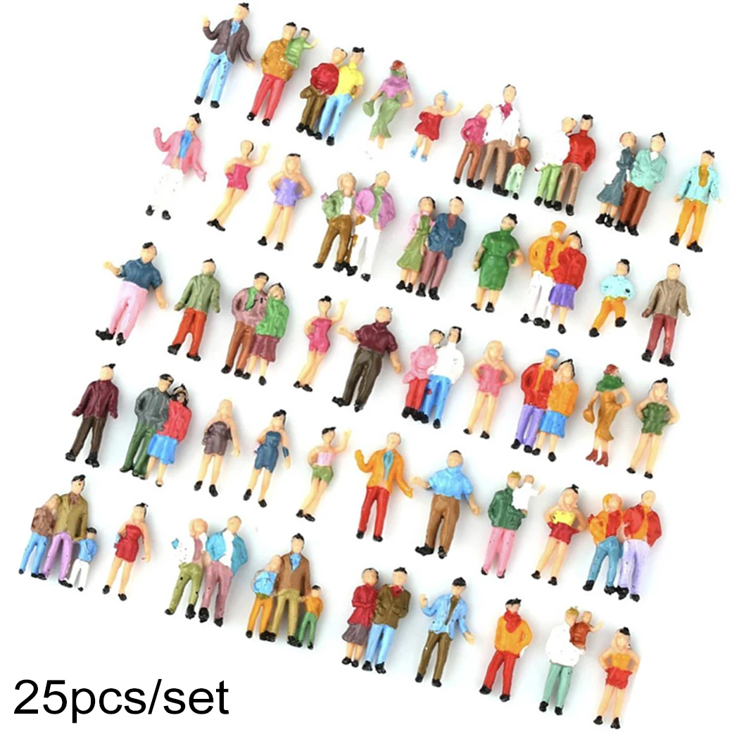 25 Pack 1:87 Scale Model Railway Mixed Painted Passengers Plastic People Figures DIY Character Mixed Color Pose Kids Toys