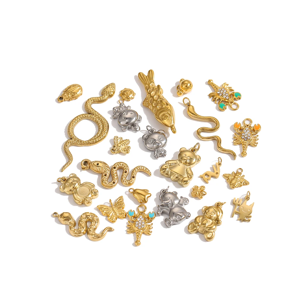 CARLIDANA nouveauté bricolage breloques en acier inoxydable plaqué or serpent ours en peluche abeille papillon pendentif Animal pour la fabrication de bijoux