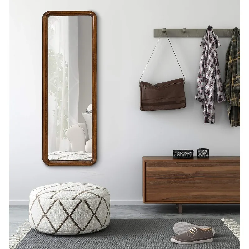 Pao Mid-Century Panel Wood Framed Wall Mirror, 16 x 48, Walnut Brown, Modern Full Length Mirror for Wall