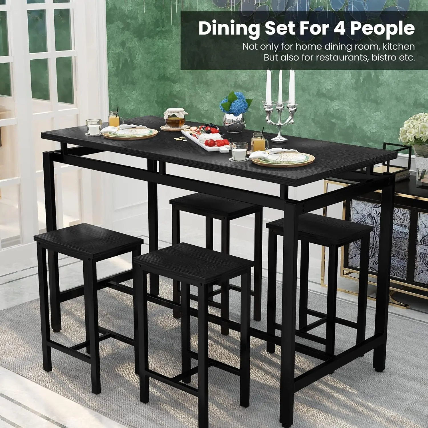 Bar Table Set, 5-Piece Dining TablesSet for 4, Modern Kitchen Table and Chairs Set Dinette Dinner Tables Set for Home