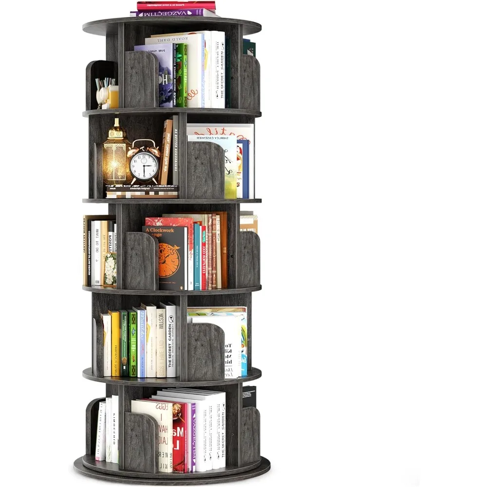 NEW 5 Tier Rotating Bookshelf Tower, Revolving 360 Book Shelf Narrow Tall Bookcase, Vertical Turning Round Bookshelf Organizer