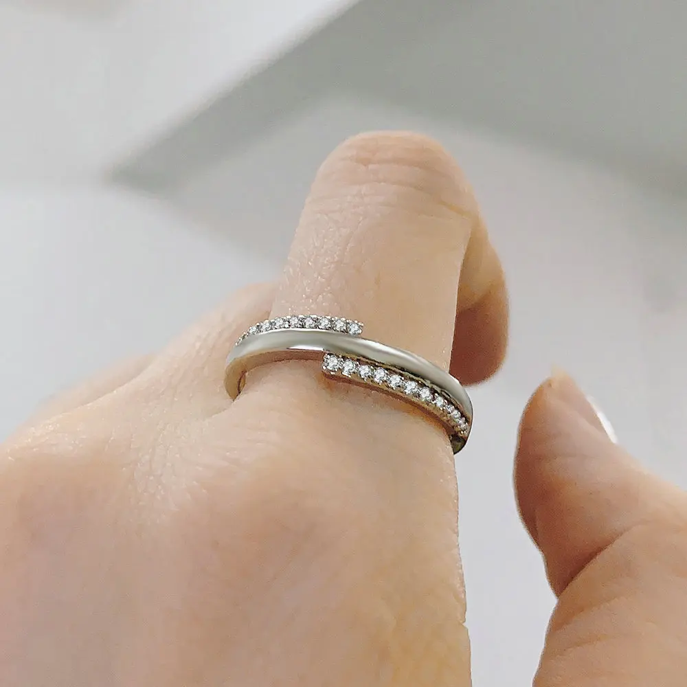 ZHOUYANG Ring For Women Simple Double Row AAA+ Cubic Zirconia White Gold Color Daily Finger Ring  Gift Fashion Jewelry DZR019