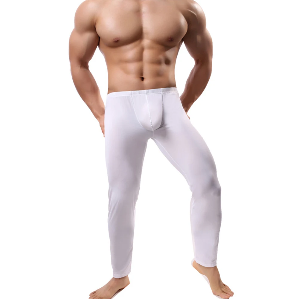 

Mens Thin Ice Silk Leggings Sleep Bottoms Bugle Pouch Leggings Trousers Long Johns Pants Underwear Pajama Homewear Sleepwear A50