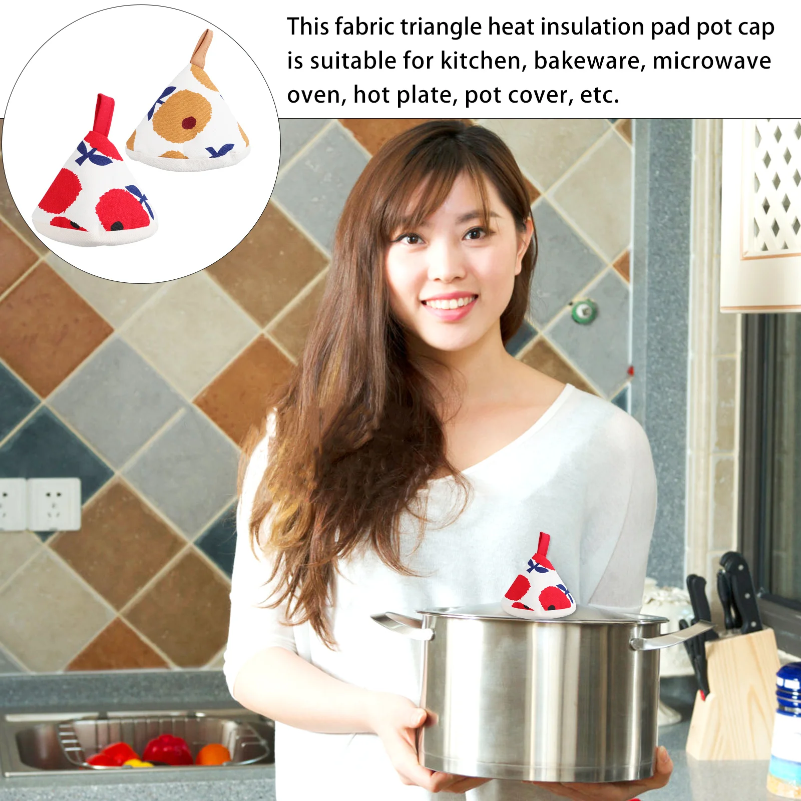 

2pcs Triangle Pot Hats Heat Proof Covers For Kitchen Microwave Oven Reusable Cotton Protective Handle Covers Cooking Supplies