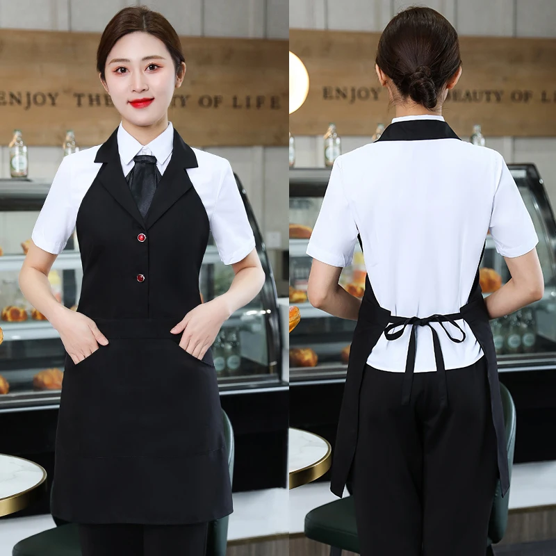 

Woman Waitress Florist Coffee Shop Apron Dress Red Black Restaurant Kitchen Chef Work Bib With Pockets Home Hairdresser Pinafore