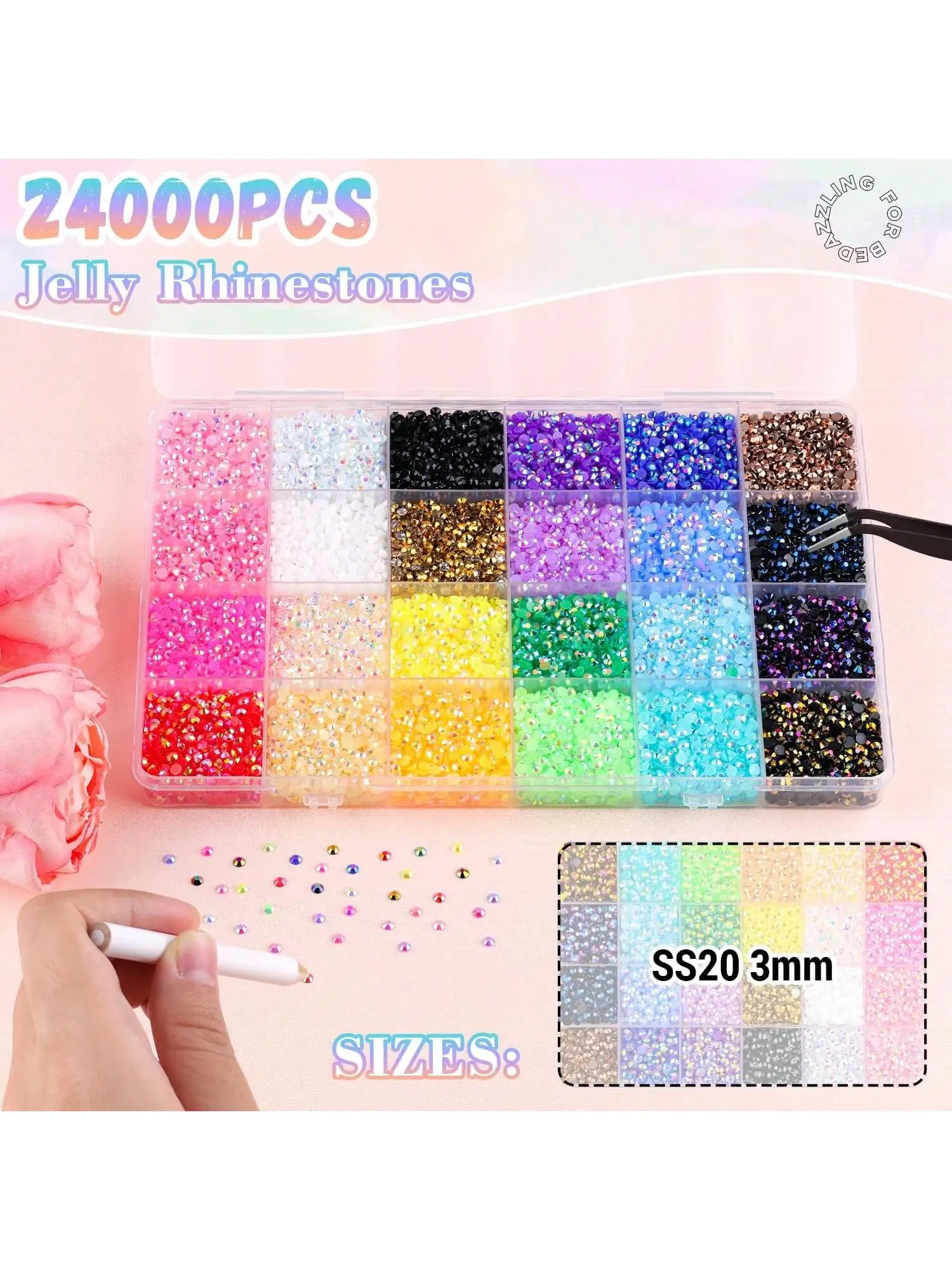 28 Grid 3/4/5mm Mixed Color Jelly/Resin Drill Rhinestone Set DIY Clothing Nail Drill Phone Drill Glasses Drill Hat Drill, Etc