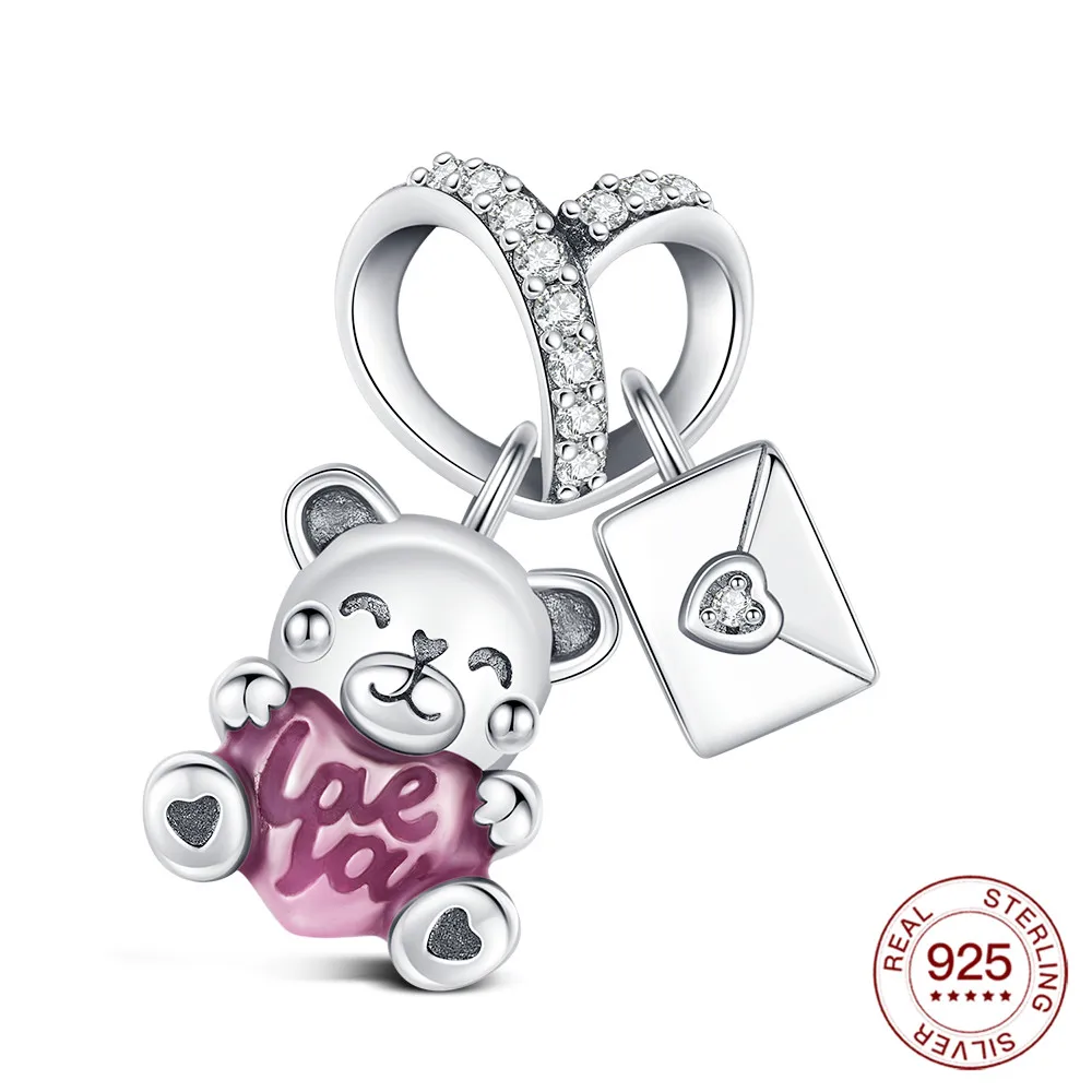 Neue Charme Original Herz-förmigen Bär Anhänger S925 Sterling Silber Bead Fit Armbänder Diy Für Frauen Edlen Schmuck Liebe geschenk
