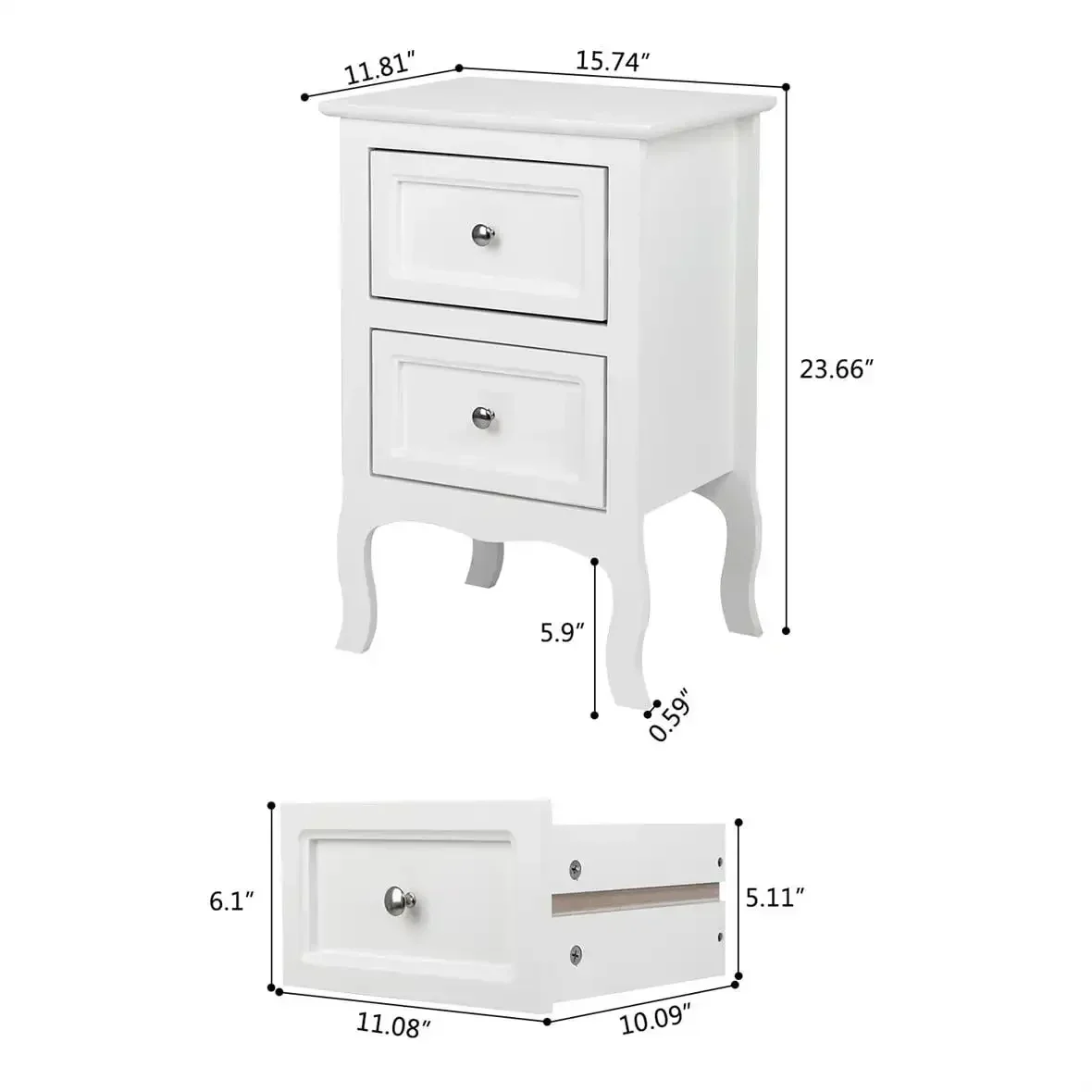 Nightstand End Table with 2 Drawer,White Finish