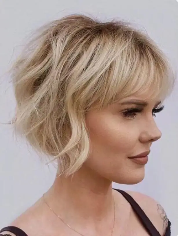 Choppy Bobs Wavy Hairstyle Blonde Mix Dark Top Synthetic Hair Wigs Women wigs