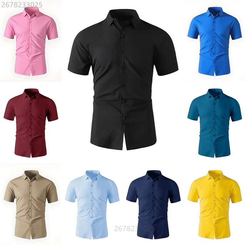

2025 new men's solid color short-sleeved business casual shirt, summer fashion design. Non-iron and comfortable men's tops